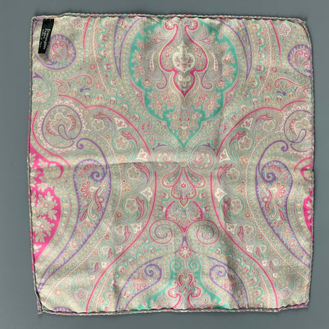 ERMENEGILDO ZEGNA Pink Multi-Color Paisley Silk Pocket Square