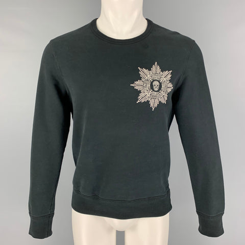 ALEXANDER MCQUEEN Size M Black Silver Embroidery Cotton Crew-Neck Pullover