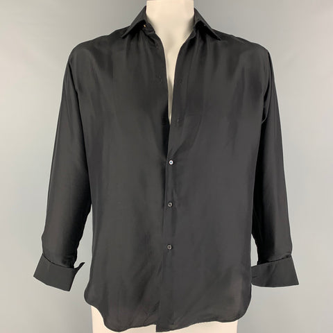 RONALDUS SHAMASK Size L Black Silk Button Up T-shirt