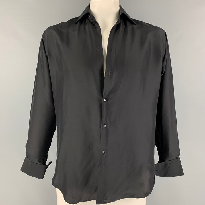 RONALDUS SHAMASK Talla L Camiseta con botones de seda negra