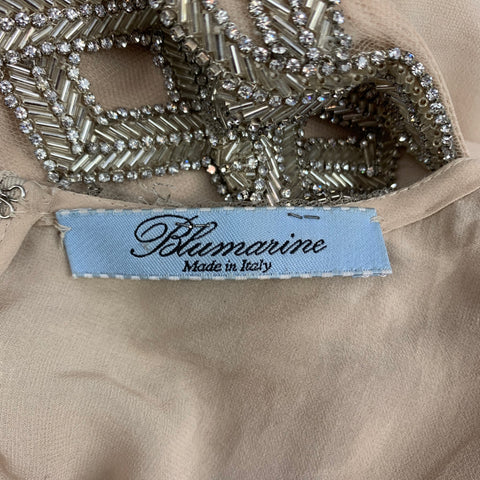 BLUMARINE Size M Nude Art deco Beaded Long Sleeve Cocktail Dress