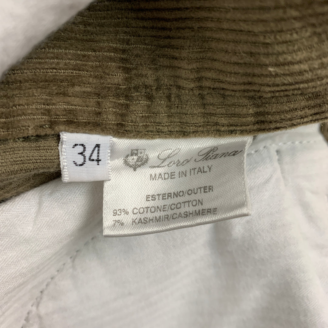 LORO PIANA Size 34 Olive Corduroy Cotton Cashmere Zip Fly Casual Pants