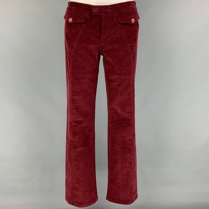 DOLCE &amp; GABBANA Talla 28 Pantalones casuales con parte inferior acampanada de mezcla de algodón burdeos
