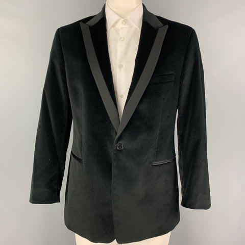 THEORY Size 46 Black Velvet Cotton Lycra Peak Lapel Sport Coat