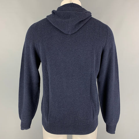BRUNELLO CUCINELLI  Size L Navy Knitted Cotton Hooded Jacket