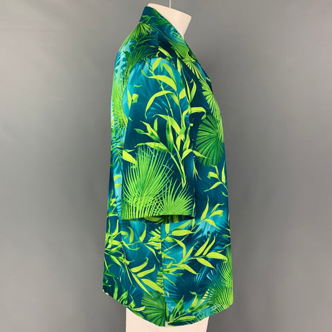 VERSACE SS 20 Size L Green Print Polyester Camp Short Sleeve Shirt