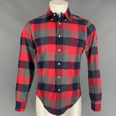 GITMAN BROS Taille S Chemise à manches longues en coton à carreaux rouge et gris