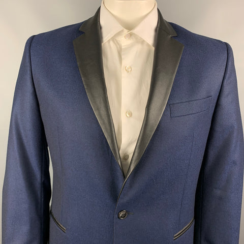 VERSACE COLLECTION Size 42 Navy & Black Wool Notch Lapel Sport Coat