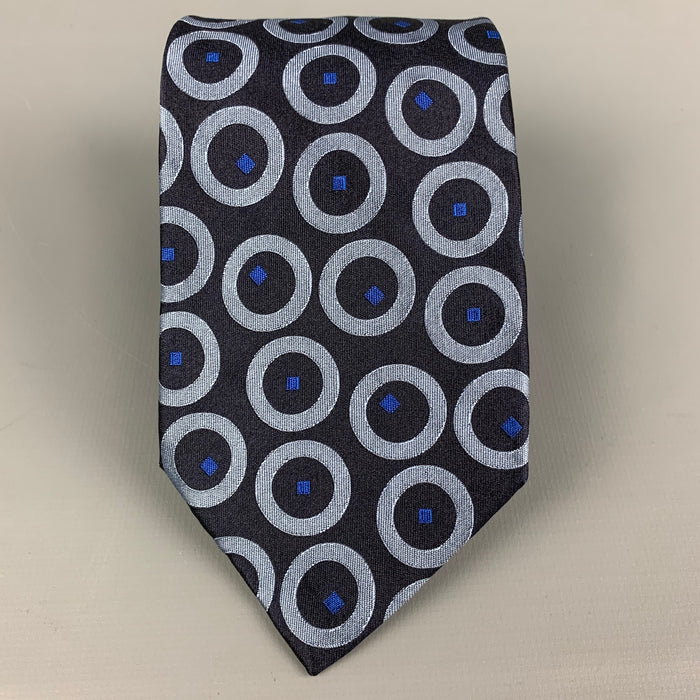 ETRO Black Light Blue Circles Silk Tie
