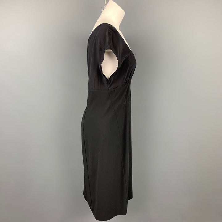 NARCISO RODRIGUEZ Size 10 Black Virgin Wool / Silk Two Tone Mid-Calf Dress