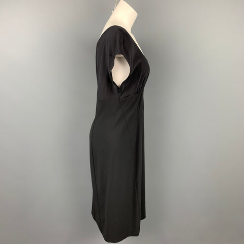 NARCISO RODRIGUEZ Taille 10 Robe mi-mollet bicolore en laine vierge / soie noire