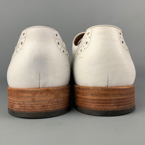 SALVATORE FERRAGAMO Taille 11 Chaussures à lacets en cuir tressé blanc