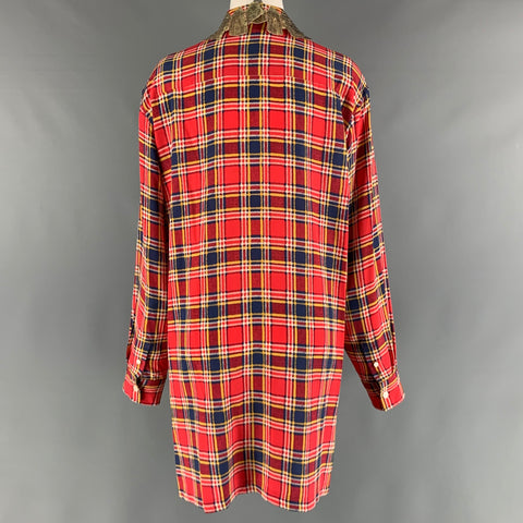 MARC JACOBS Size 8 Red Yellow/Blue Silk Plaid Long Shirt