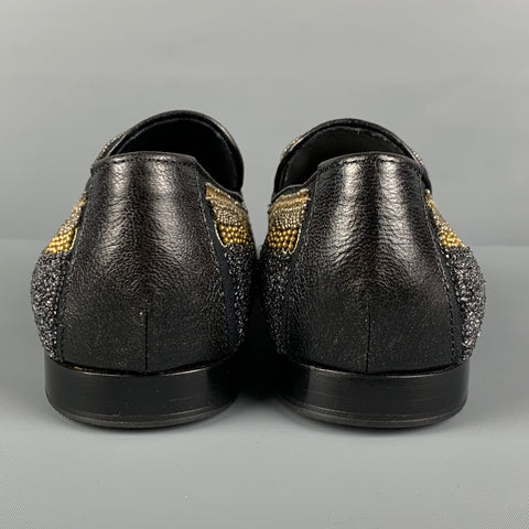 DONALD J PLINER Size 9 Black Silver Gold Beaded Leather Slip On Loafers