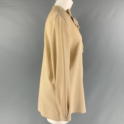 GIORGIO ARMANI Talla 8 Blusa túnica de rayas de seda beige