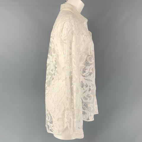 DIANE VON FURSTENBERG Talla 8 Camisa con botones de encaje blanco de mezcla de algodón