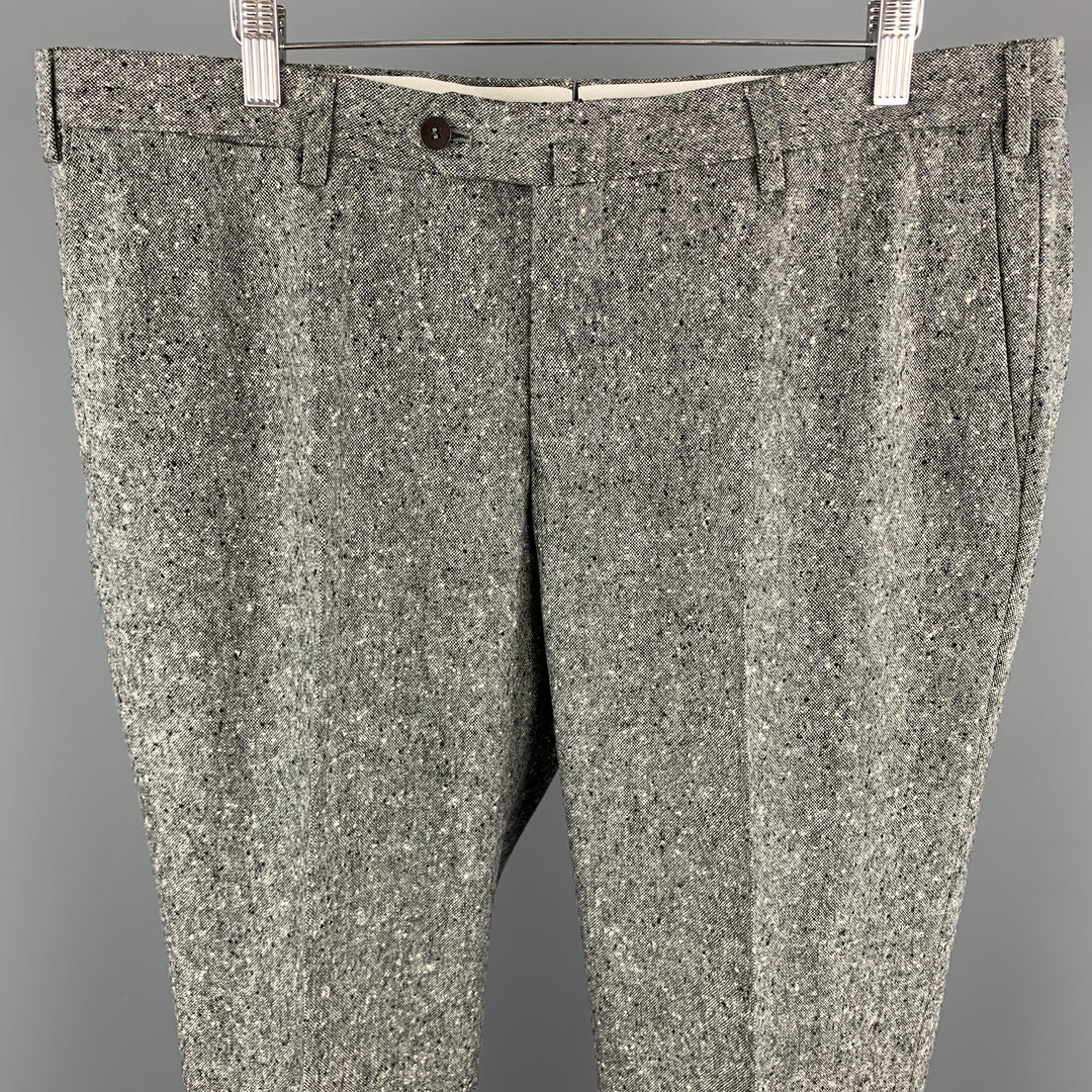 ISAIA Taille 40 Pantalon habillé en laine tissée gris chiné moucheté avec braguette zippée