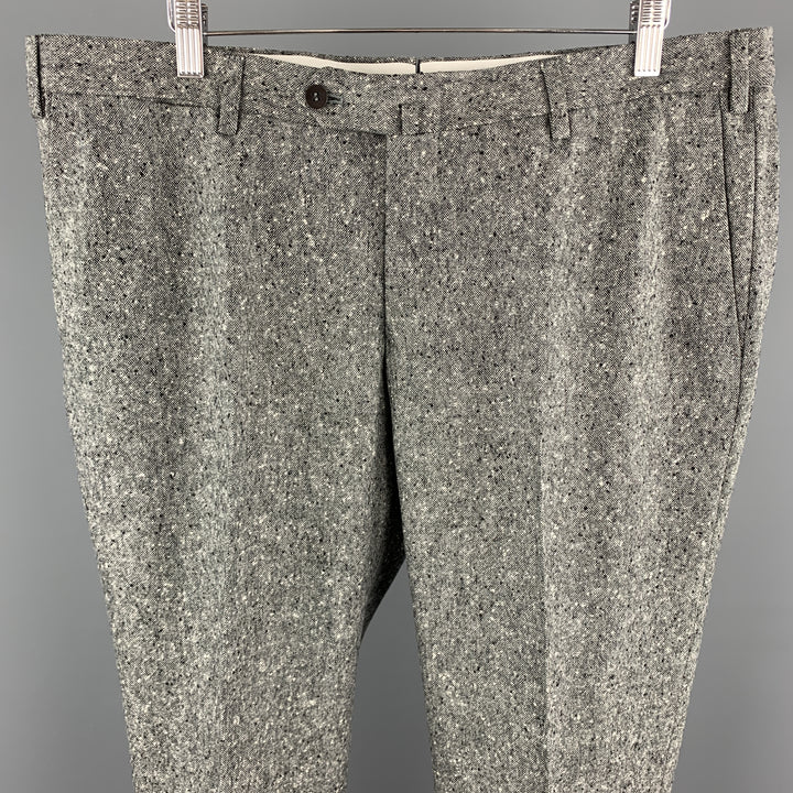 ISAIA Taille 40 Pantalon habillé en laine tissée gris chiné moucheté avec braguette zippée