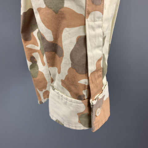 STEVEN ALAN Size M Cream Camouflage Cotton Button Down Long Sleeve Shirt