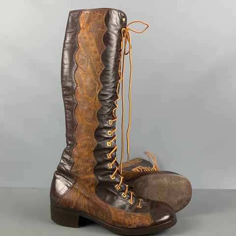 VINTAGE Size 10 Brown Tan Mixed Leathers Lace Up Boots
