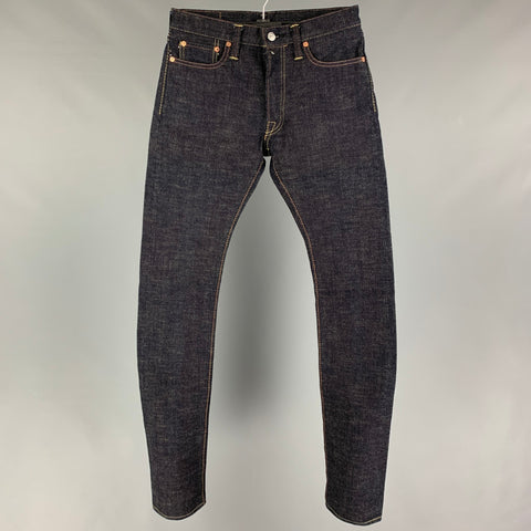 THE STRIKE GOLD Size 29 Indigo Contrast Stitch Cotton Button Fly Jeans