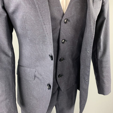 ETRO Size 34 Dark Gray Paisley Wool Notch Lapel 3 Piece Suit