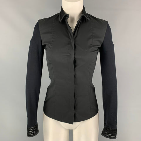 AKRIS Size 2 Black Cotton Blend Mesh Blouse