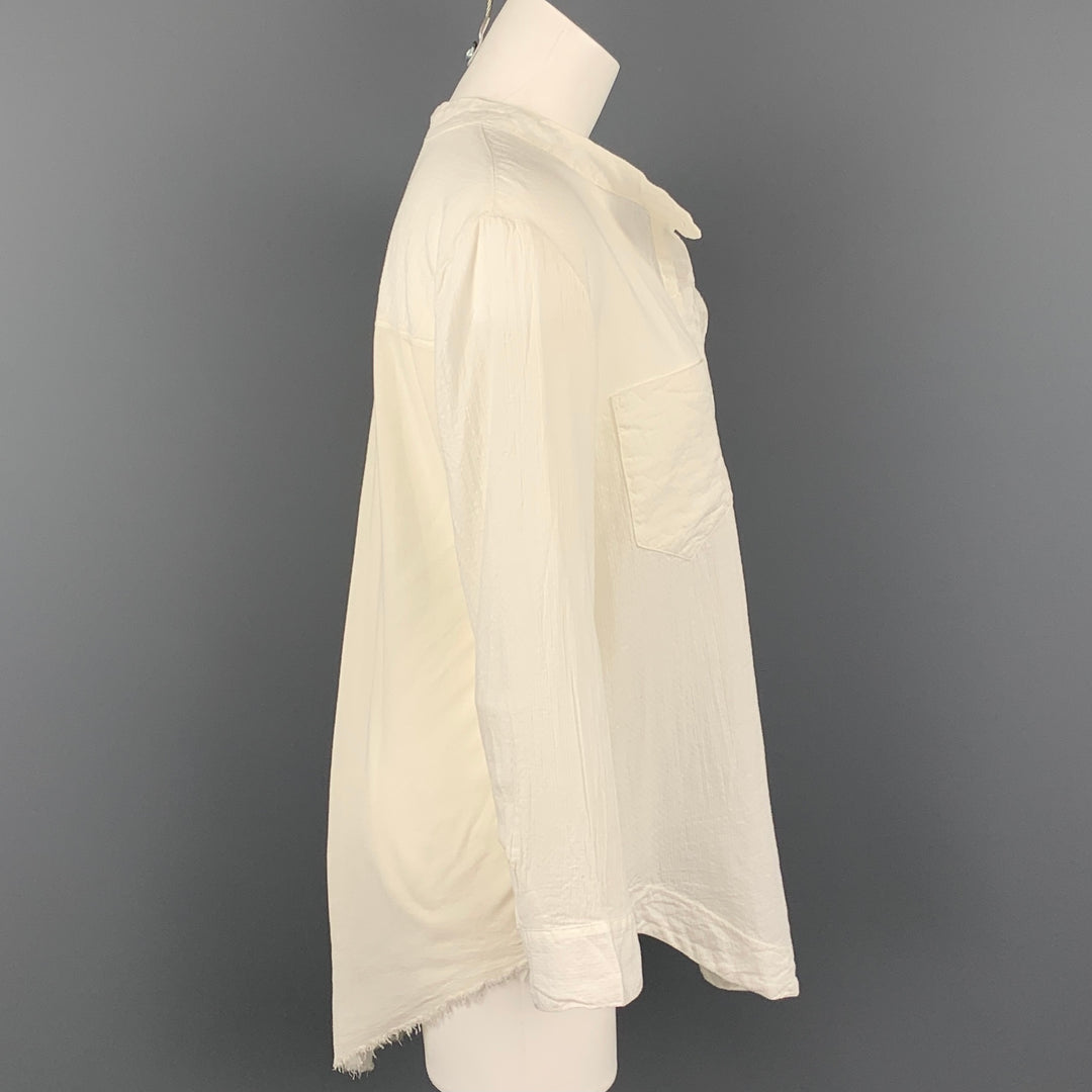 RAQUEL ALLEGRA Size M White Textured Cotton / Rayon Blouse