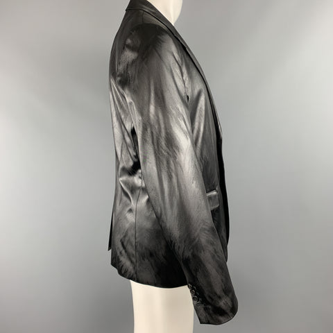JUST CAVALLI Taille 40 Manteau de sport à revers cranté à imprimé animal métallisé