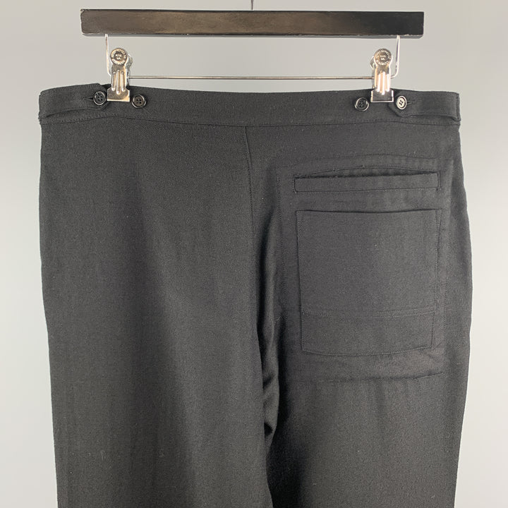 FARHI Talla 34 Pantalones casuales negros de lana lisa con cremallera y bragueta