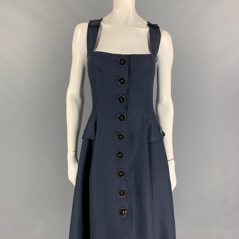 OSCAR DE LA RENTA Talla 8 Vestido azul marino con tirantes cruzados en los hombros
