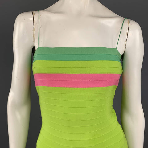 OSCAR DE LA RENTA Size 8 Green Turquoise & Pink Grosgrain Striped Gown