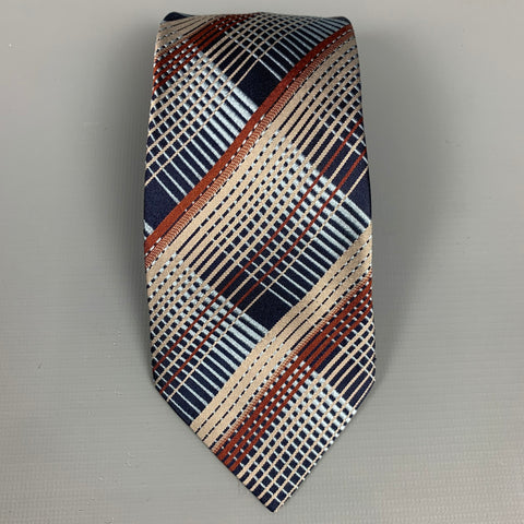 DRIES VAN NOTEN Navy & Brown Plaid Silk Tie