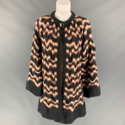 MISSONI Size 6 Dark Gray & Rose Knitted Wool / Mohair Knitted Coat