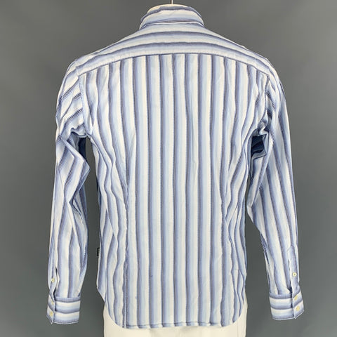 PAUL SMITH Size L Blue Striped Trim Cotton Button Down Long Sleeve Shirt