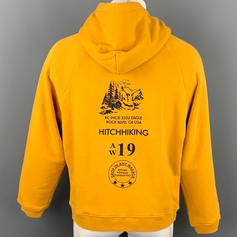 REESE COOPER A/W 19 Hitchhiking Size M Mustard Graphic Cotton Hooded Sweatshirt