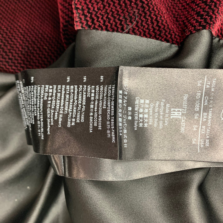 GIORGIO ARMANI Ginza Size 44 Burgundy & Black Houndstooth Peak Lapel Sport Coat