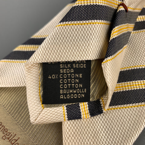 ERMENEGILDO ZEGNA Beige & Yellow Diagonal Stripe Silk / Cotton Tie
