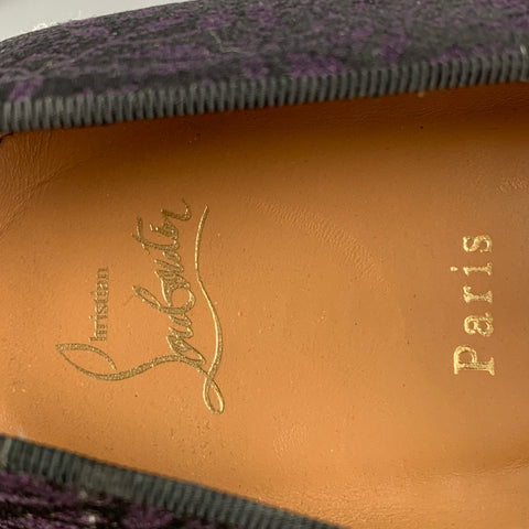 CHRISTIAN LOUBOUTIN Size 13 Black Purple Dandelion Jacquard Fabric Slip On Loafers