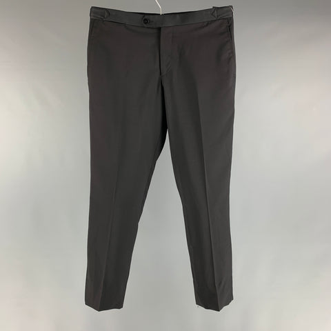 ISAIA Size 32 Black Solid Wool Tuxedo Dress Pants
