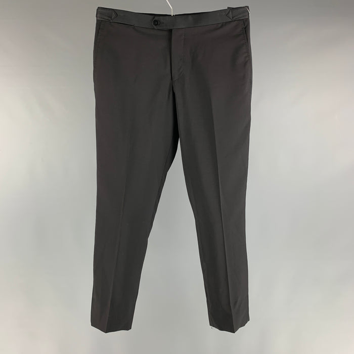 ISAIA Size 32 Black Solid Wool Tuxedo Dress Pants