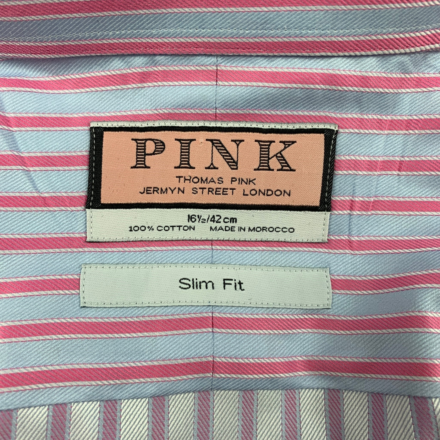 Thomas Pink Blue Stripe French Cuff Shirt 16.5