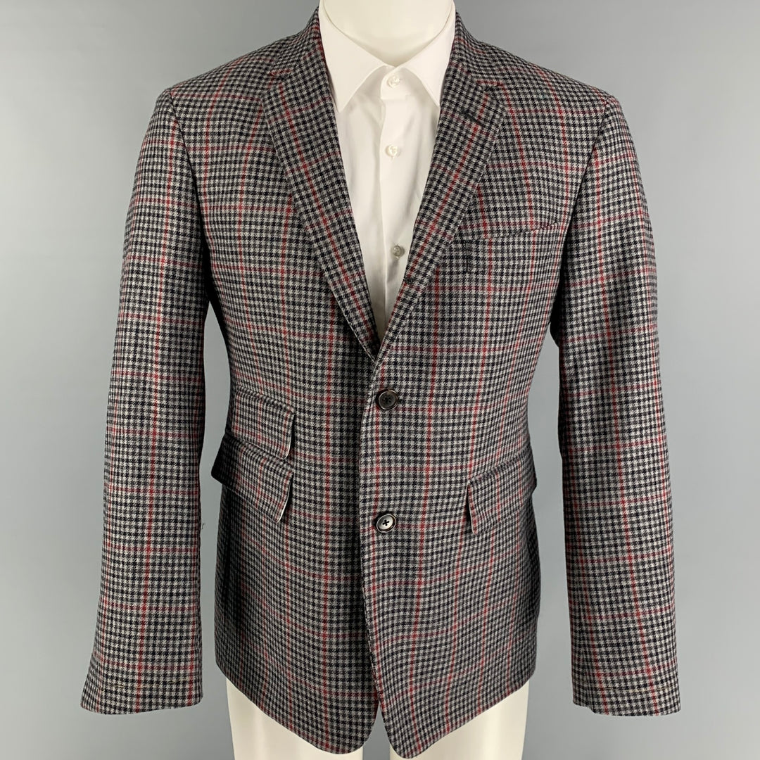 BLACK FLEECE Size M Grey Red Charcoal Houndstooth Cashmere Sport Coat