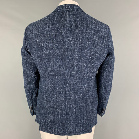 EMPORIO ARMANI Size 44 Navy White Heather Polyester Sport Coat