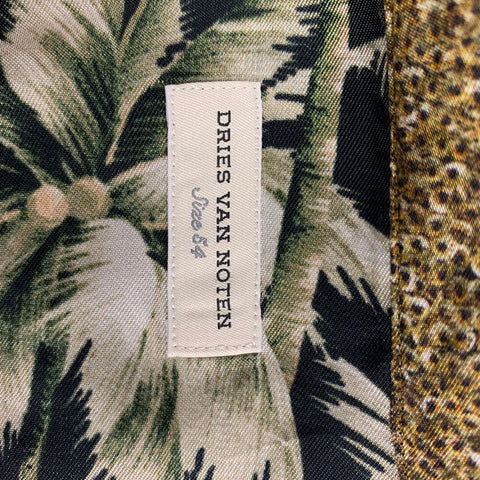DRIES VAN NOTEN SS 16 Size XL Black Olive Print Viscose Camp Short Sleeve Shirt