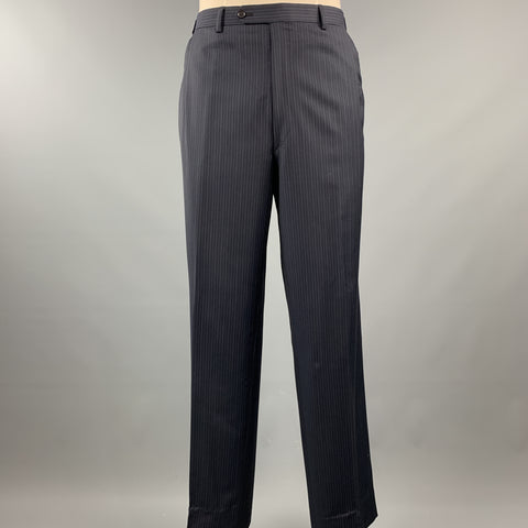 BRIONI 46 Navy Stripe Wool 40 x 33 Notch Lapel Suit