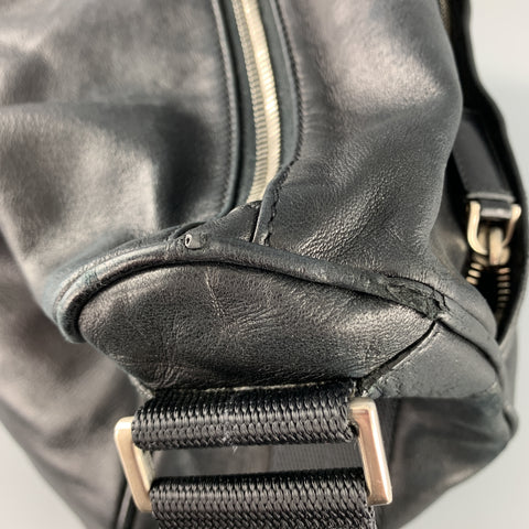 PRADA Black Leather Enamel Logo Crossbody Messenger Bag