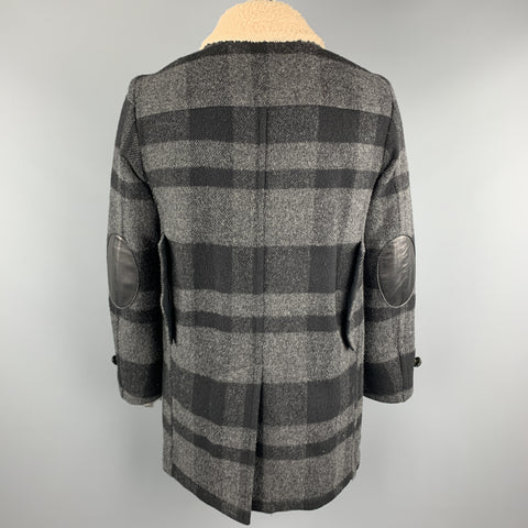 NUMBER (N)INE Size L Gray & Black Plaid Wool / Nylon Hidden Buttons Coat