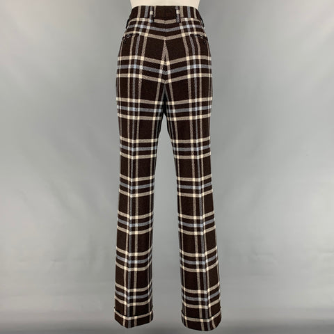 KITON Size 6 Brown & Blue Cashmere Plaid Double Breasted Pants Suit