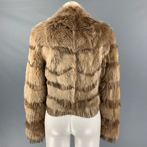RALPH LAUREN Size 4 Tan Lamb Shearling Cropped Jacket
